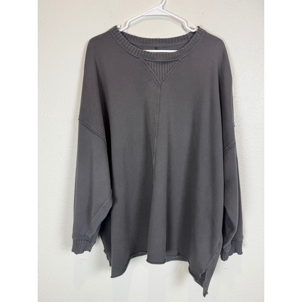 Aerie Comfy Sweatshirt Womens XL Gray Weekend Oversized Ribbed V-Stitch